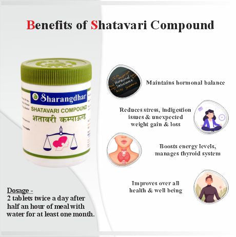 SHATAVARI COMPOUND SHARANGDHAR AYURVEDA- Ayurvedic solution for hormonal imbalance, calcium & iron deficiency. - Sharangdhar