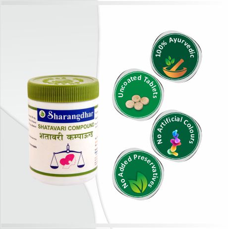 SHATAVARI COMPOUND SHARANGDHAR AYURVEDA- Ayurvedic solution for hormonal imbalance, calcium & iron deficiency. - Sharangdhar