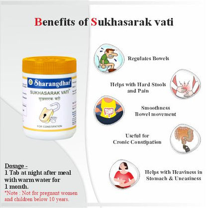 SUKHASARAK VATI  SHARANGDHAR AYURVEDA- Ayurvedic Solution for constipation - Sharangdhar